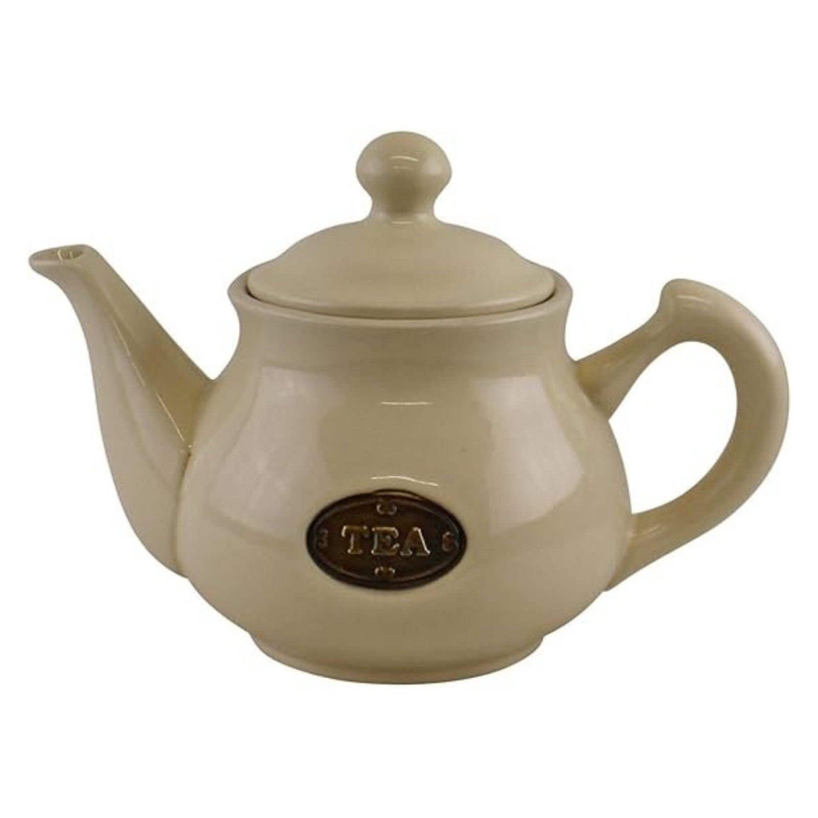 Rustic Cream Ceramic Teapot with Lid 1 Liter Country Cottage Style Tea Serving