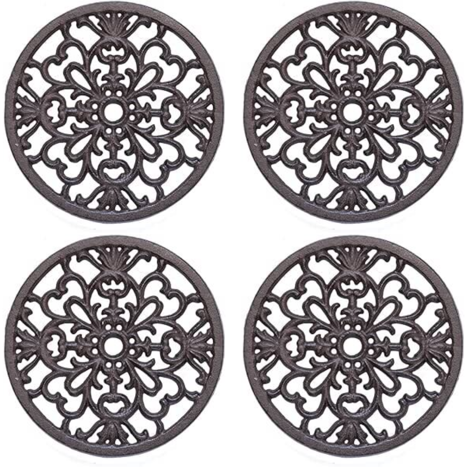 4Pc Round Trivet Tea Pot Pan Stand Dining Kitchen Worktop Protection Cast Iron