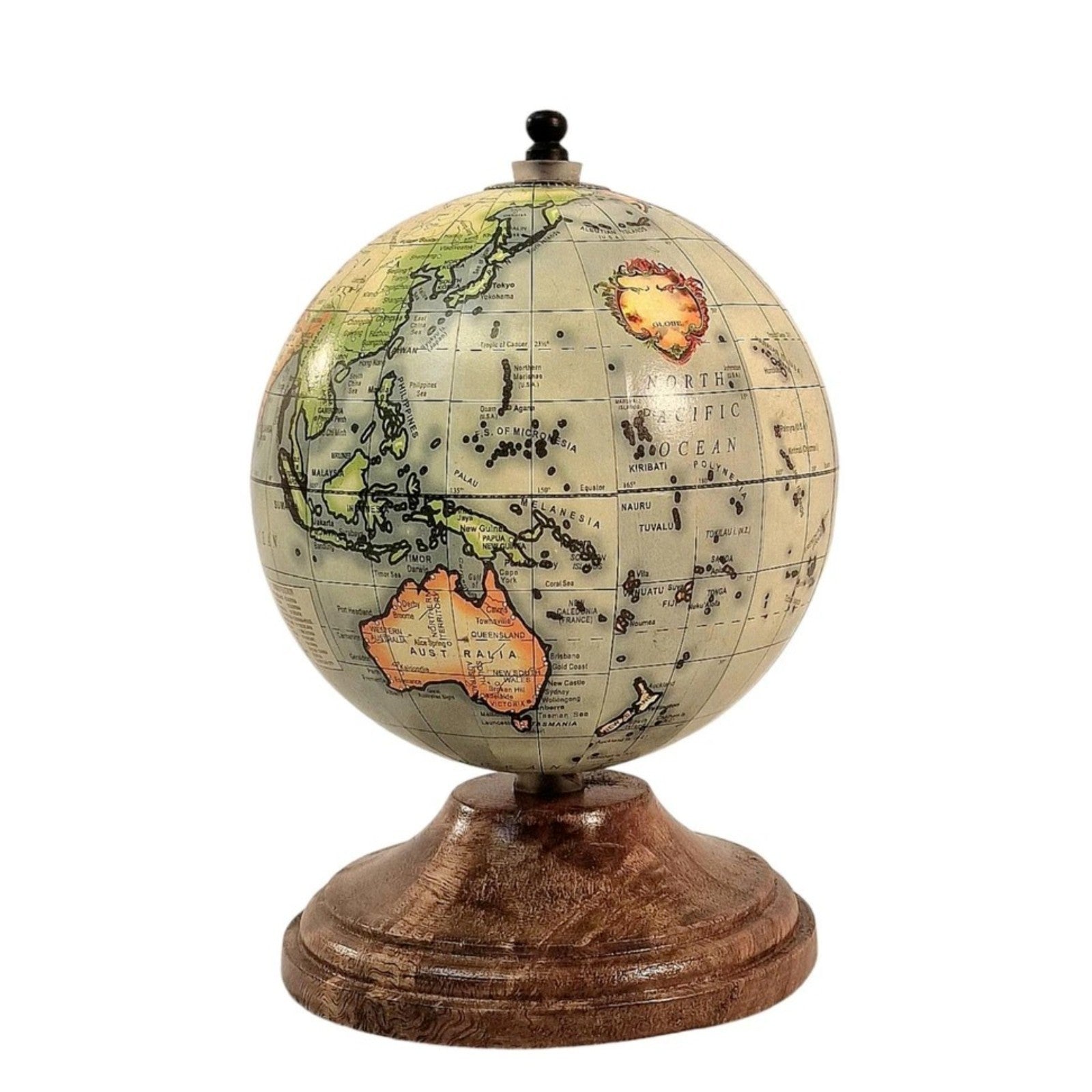 Desk World Globe Rustic Mango Wood Stand Vintage Retro Tabletop Home Office Desk
