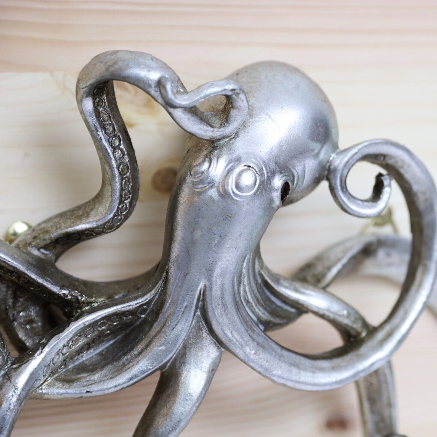 Silver Octopus Resin Wall Hanging Triple Hook Coats Keys Hanger Antique Nautical