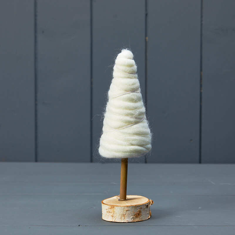 White Cotton Candy Freestanding Christmas Tree Table Top Wooden Base Decor