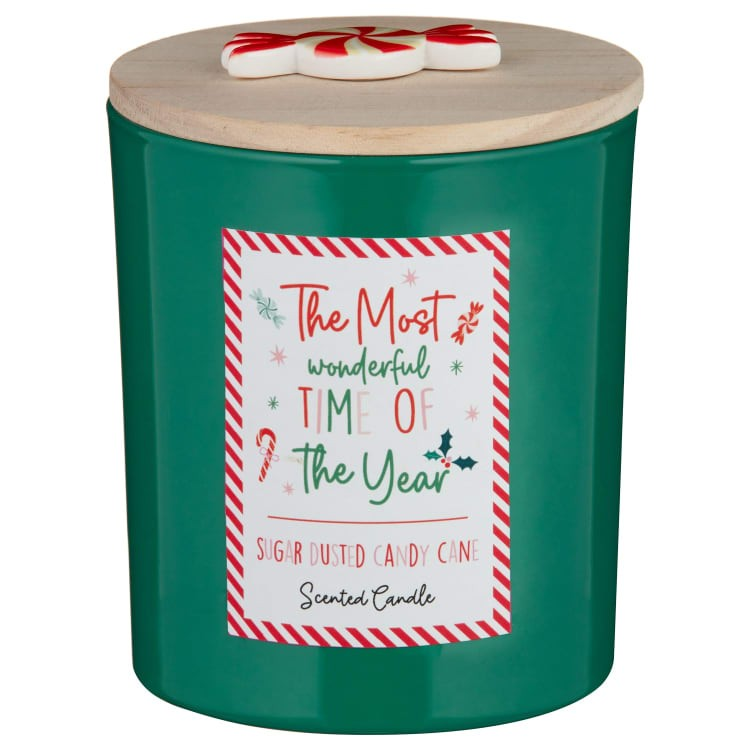 Christmas Sugar Dusted Scented Candle Candy Cane Green Candle with Lid Xmas Gift