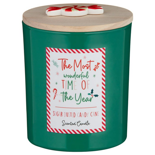 Christmas Sugar Dusted Scented Candle Candy Cane Green Candle with Lid Xmas Gift