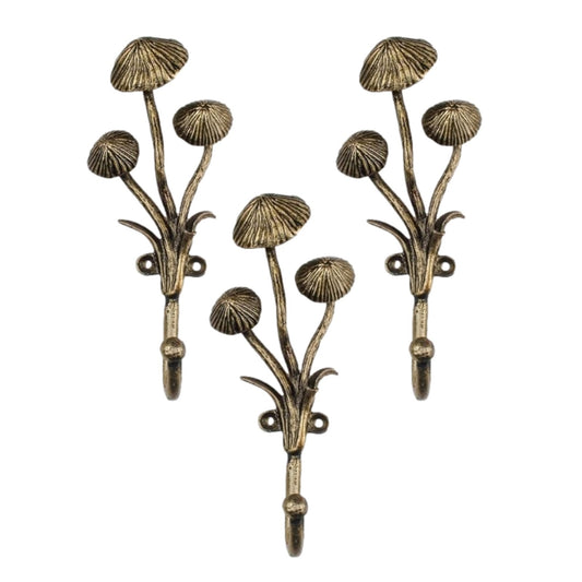 3Pc Bronze Finish Metal Hook Mushrooms Leads Coat Keys Wall Mounted Hanger Hook
