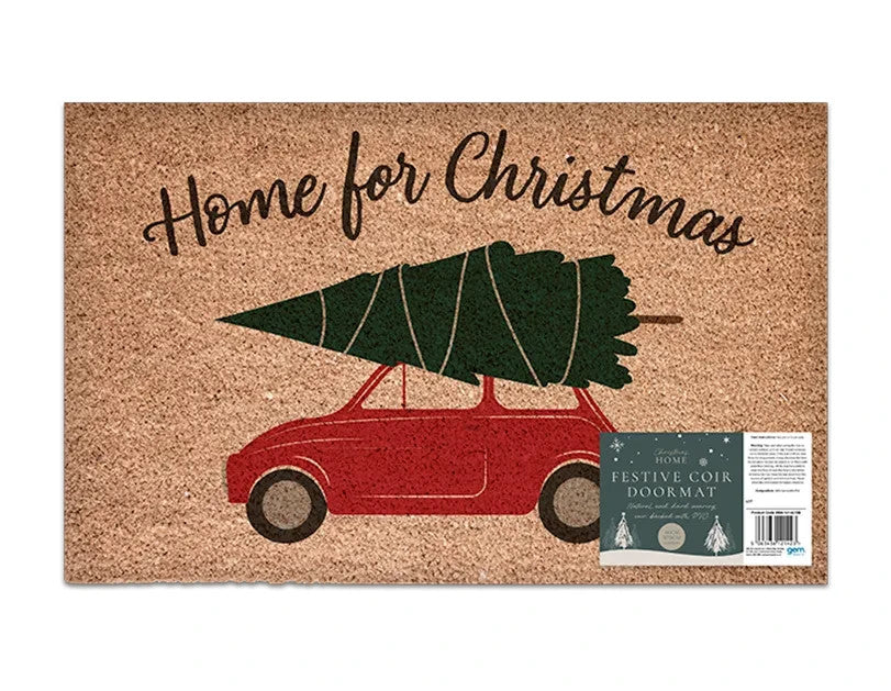 Home For Christmas Doormat Car Tree Coir & PVC Festive Non Slip Home Door Entry