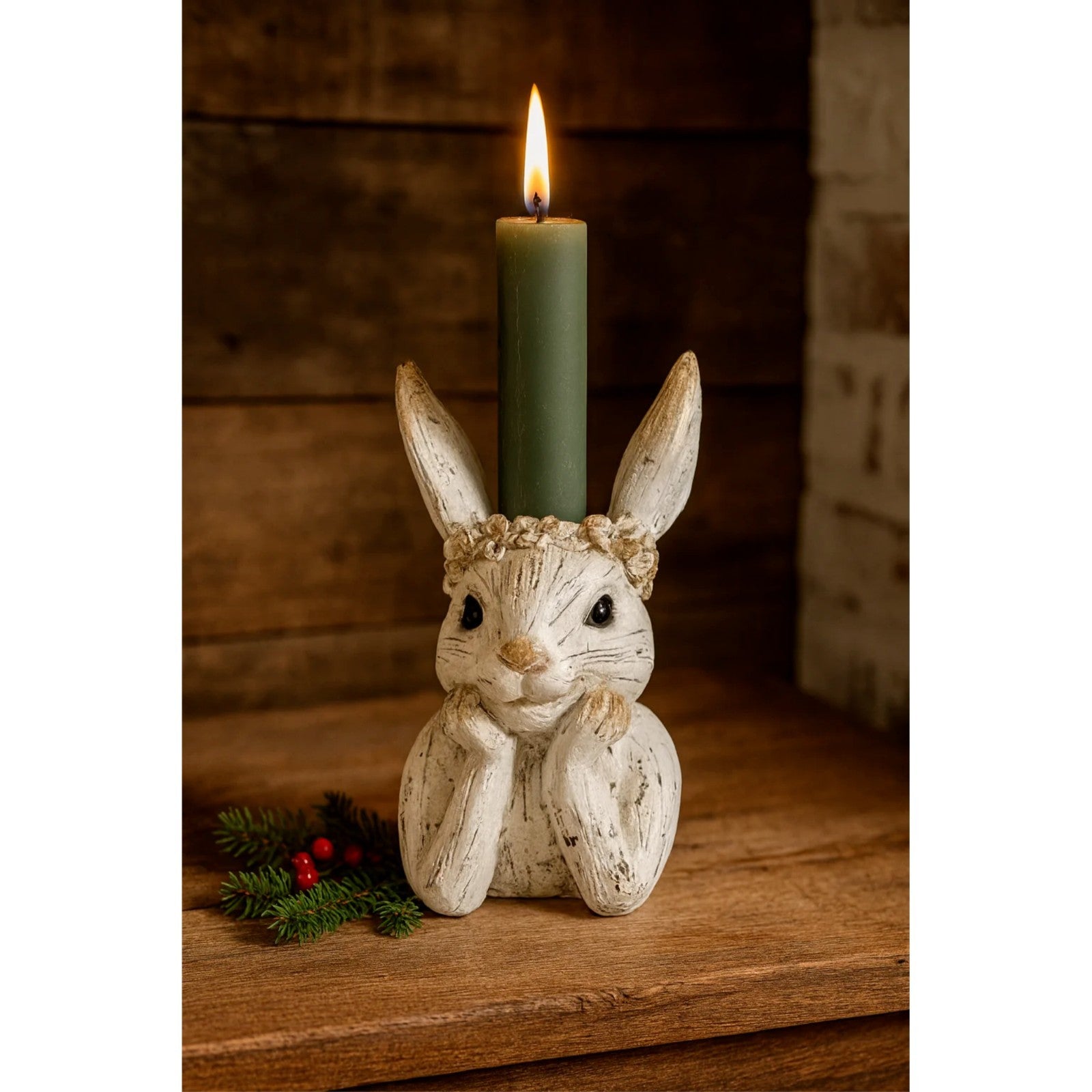 Resin White Rabbit Ornament Bunny Taper/Dinner Candle Holder Vintage Tabletop