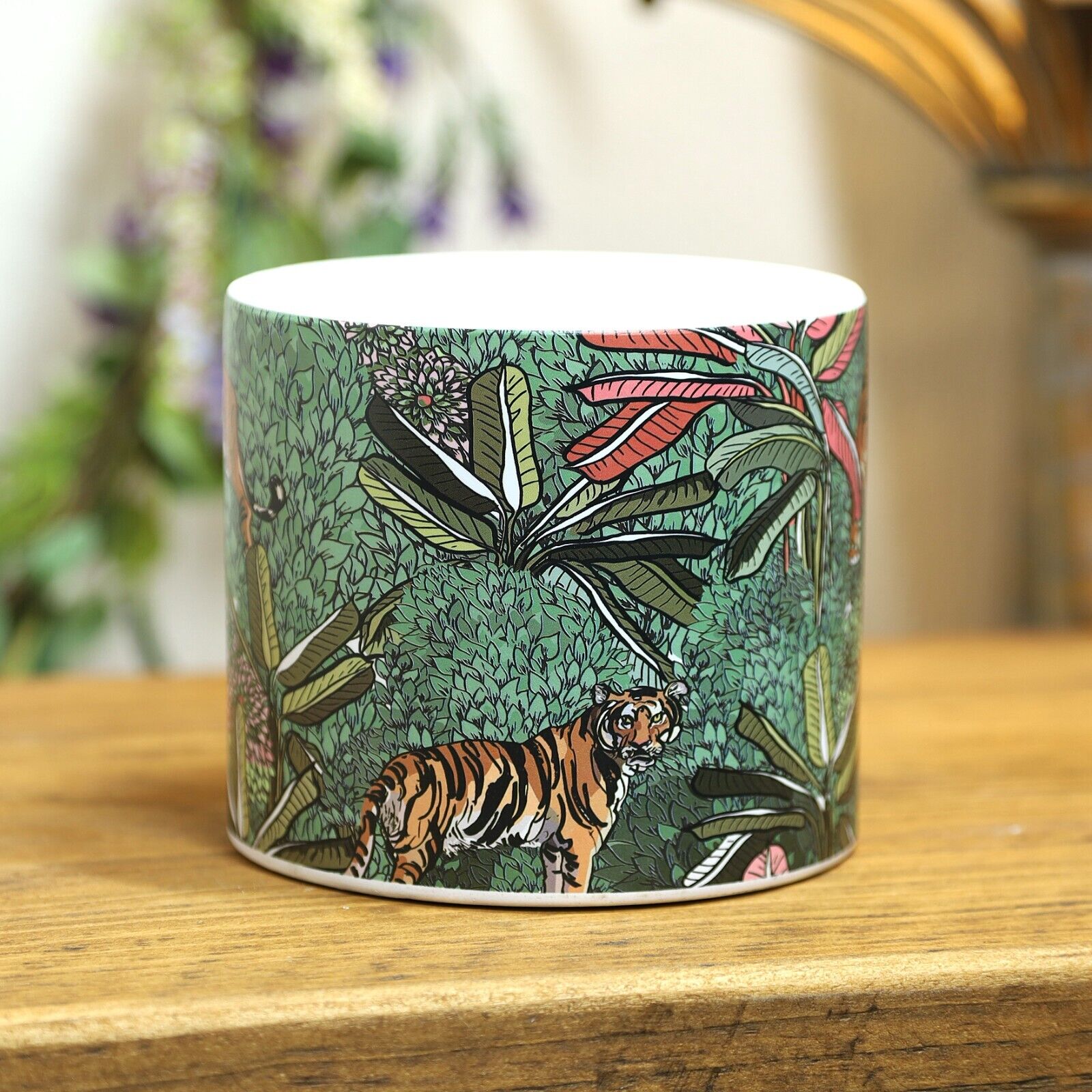 Tiger Animal Jungle Scene Ceramic Indoor Planter Pot 14cm Herb Plant Pot Cover