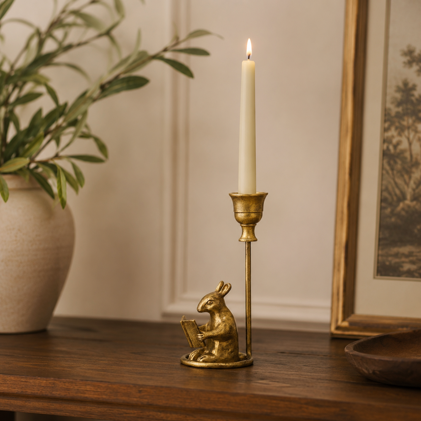 Metal Mouse Candle Holder Antique Gold Reading Mice Dinner Candlestick Ornament