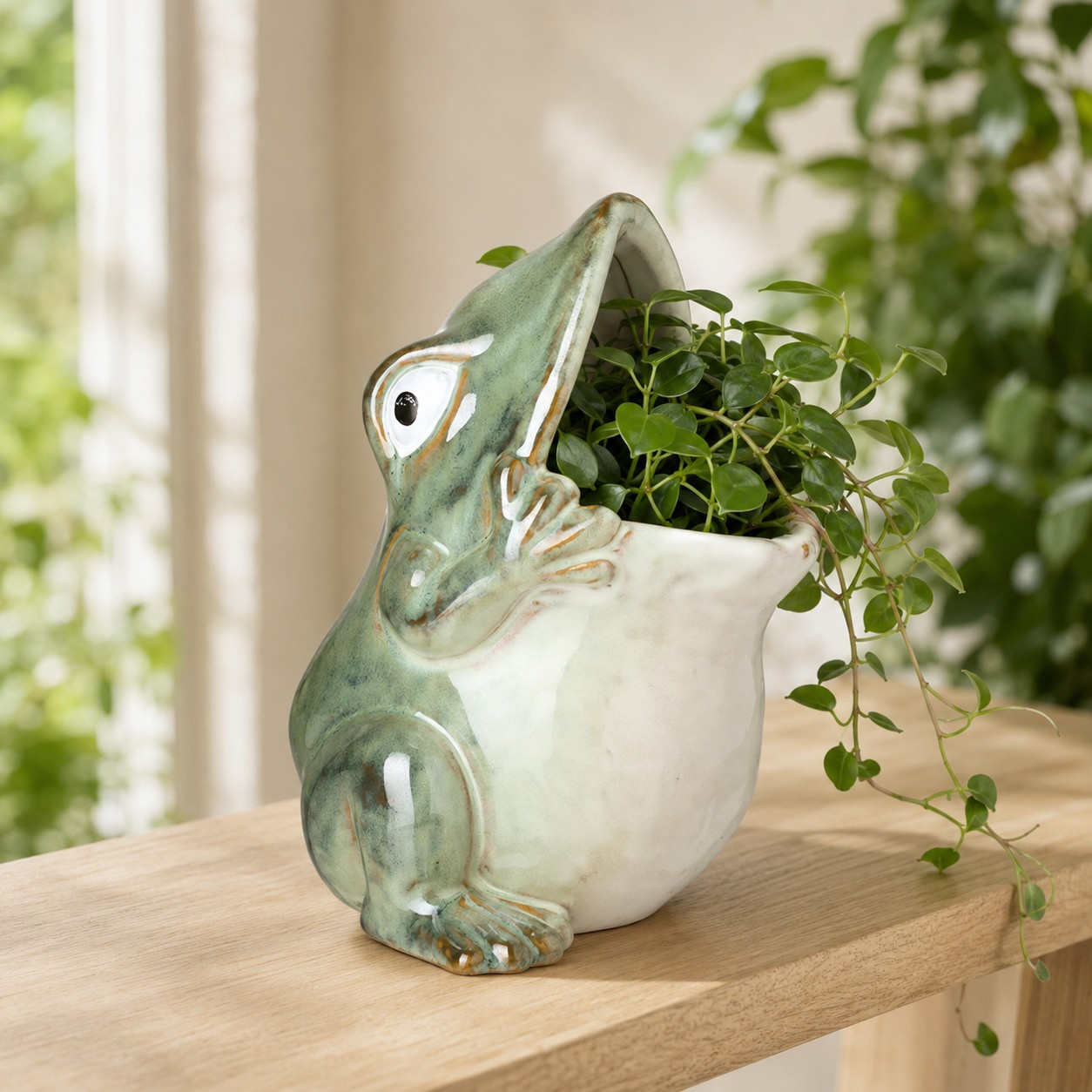 Green Porcelain Frog Planter 18cm Animal Plant Pot Indoor Flower Pot Cachepot
