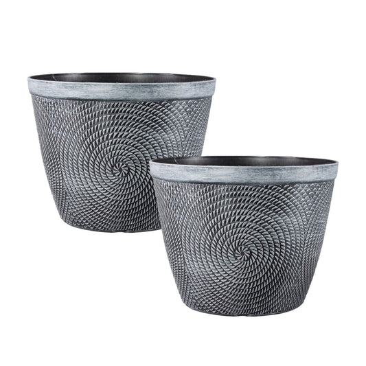 2Pc Round Grey Plant Pot 30cm Spiral Pot Outdoor 11.5L Garden Planter Cover