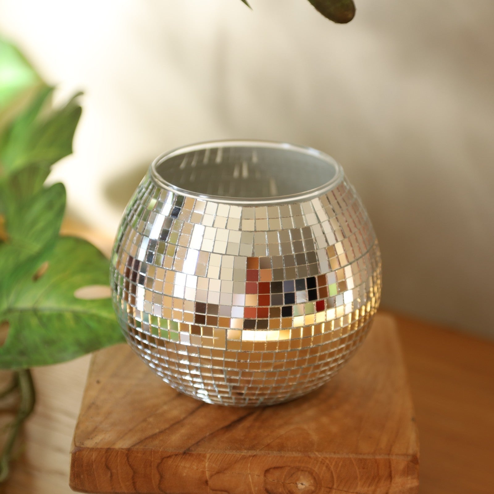 Round Disco Glass Ball Plant Pot 12cm Utensils Holder Garden Flower Planter Home