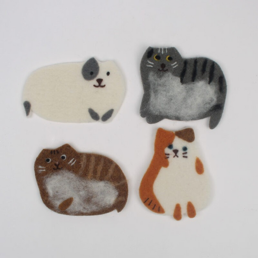 4Pc Felt Cat Coasters Felted Felines Home Dining Table Decor Animal Lover Gift
