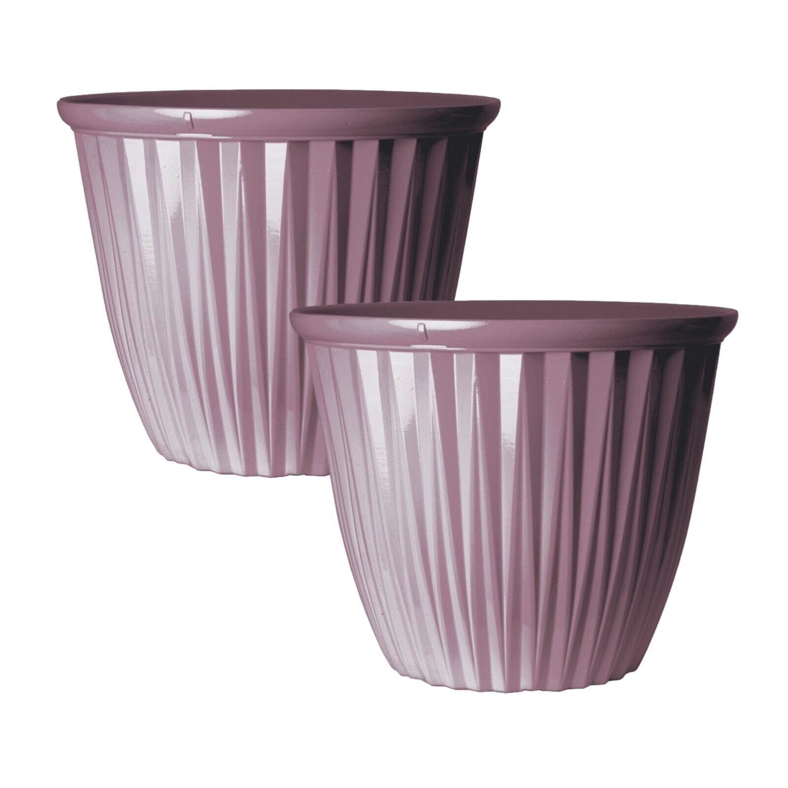 2Pc Round Plastic Purple Plant Pot 38cm Outdoor 22L Garden Planter Glossy Effect
