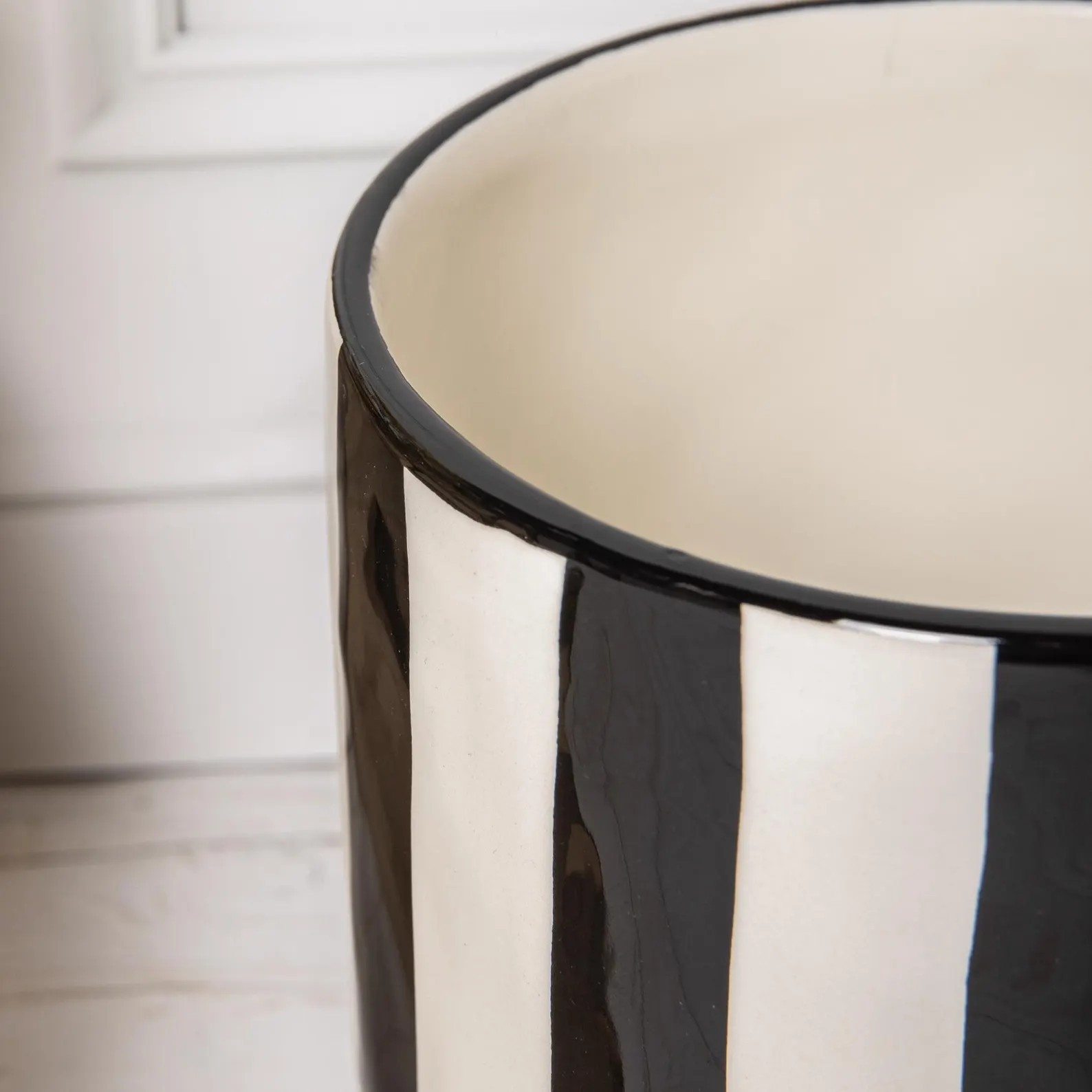 Black White Ceramic Planter 17cm Glazed Plant Pot Cover Cachepot Utensil Holder
