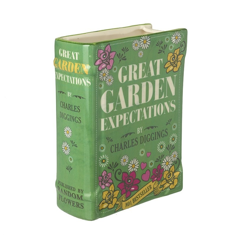 Ceramic Book Vase Great Garden Expectations Vintage Novelty Flower Holder Gift