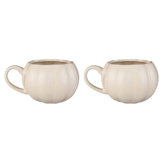 2Pc Ceramic Natural Pumpkin Shaped Round Mugs Coffee Tea Soup Cup Home Gift