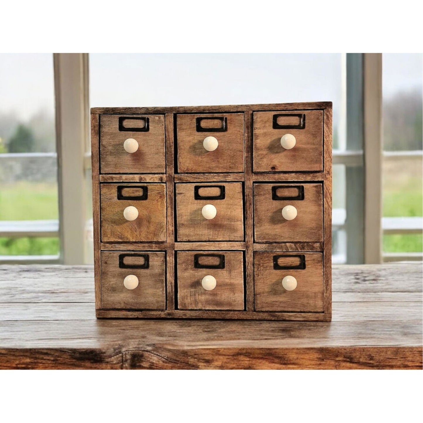 9 Drawer Solid Mango Wooden Trinket Chest/Draw With Ceramic Knob Handles Storage