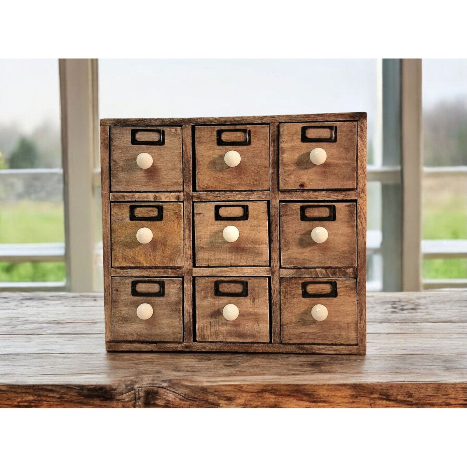 9 Drawer Solid Mango Wooden Trinket Chest/Draw With Ceramic Knob Handles Storage