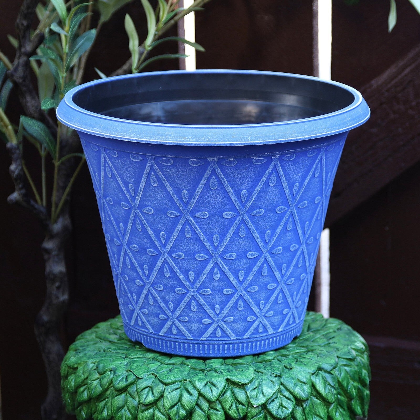 Planter Set of 2 Round 30cm Garden Plant Pot Marine Blue Outdoor Decor Cover