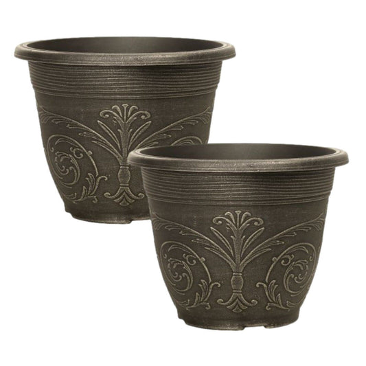Planter Pot 2Pcs Round Garden Decorative Outdoor Ornate Gothic 30cm Plant Pot