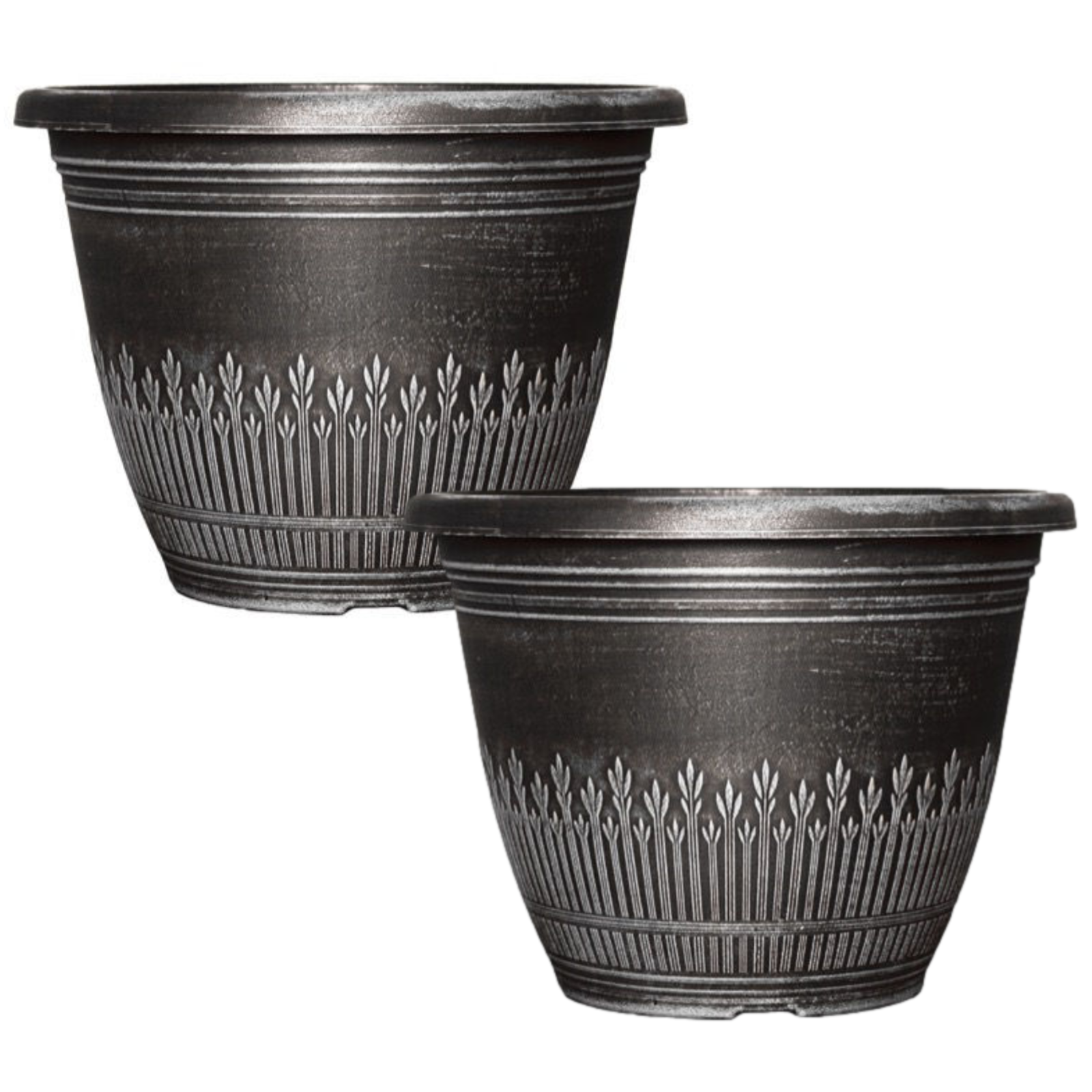 Planters Set of 2 Round 40cm Wheat White Brushed Silver Grey Garden Flower
