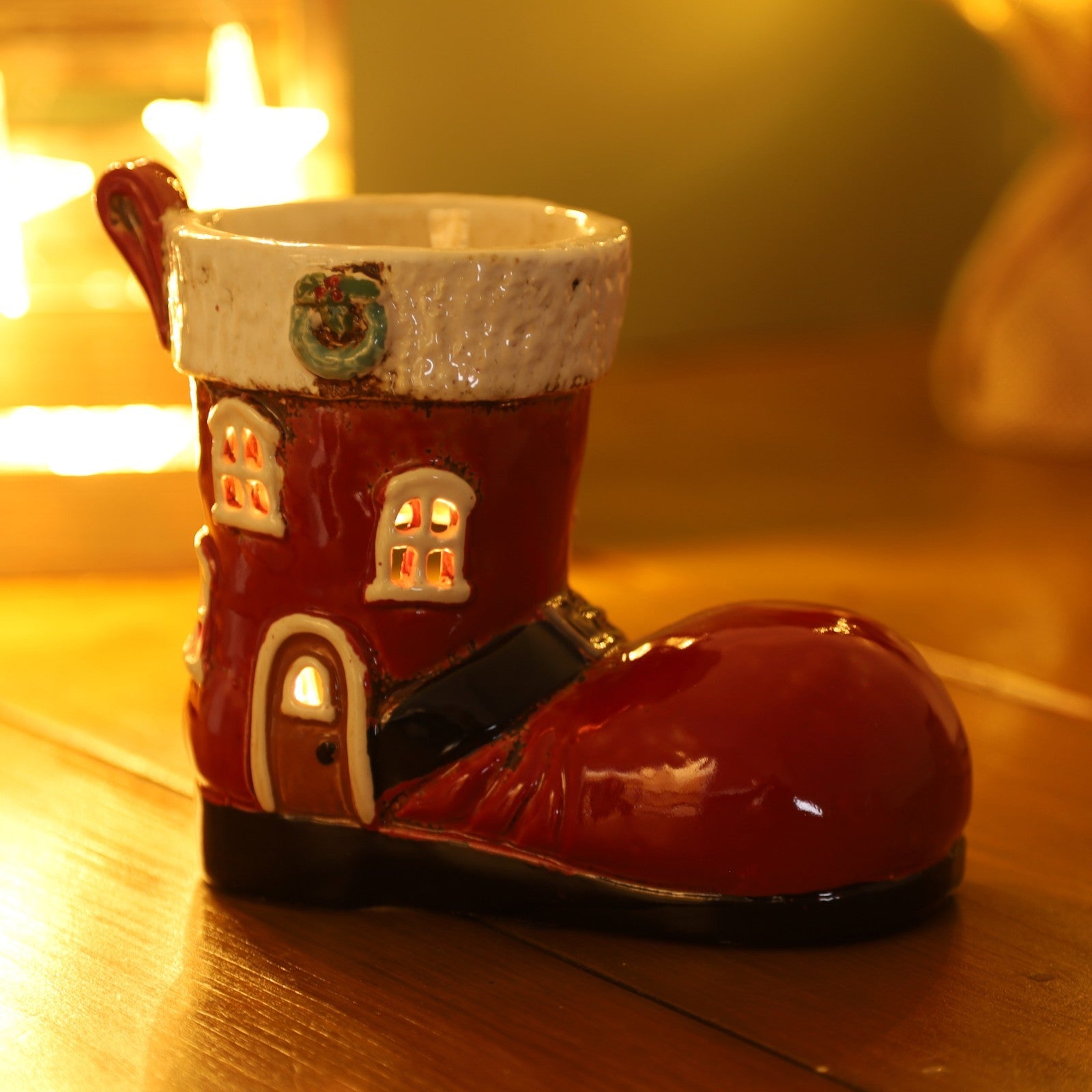 Ceramic Red Santa Boot Wax Melt Burner Christmas Shoe Wax Warmer Xmas Ornament