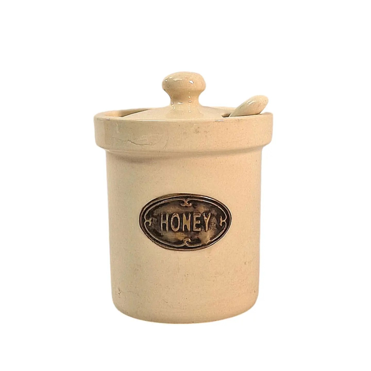 Ceramic Cream Honey Pot Jar with Lid & Spoon Vintage Rustic Storage Jar Set