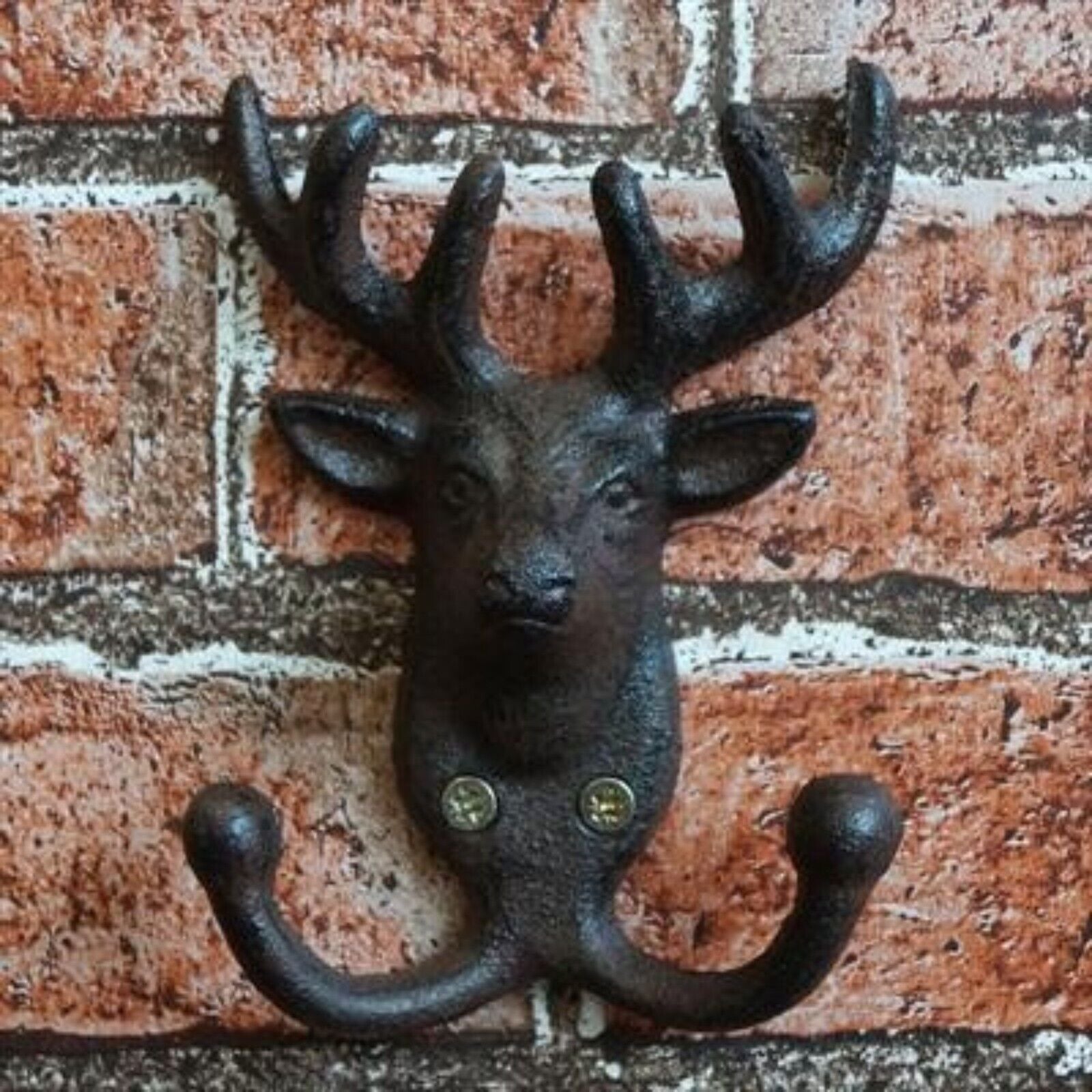 Cast Iron Stag Head Wall Coat Hook Rack Utility Storage for Coats Bags Leads