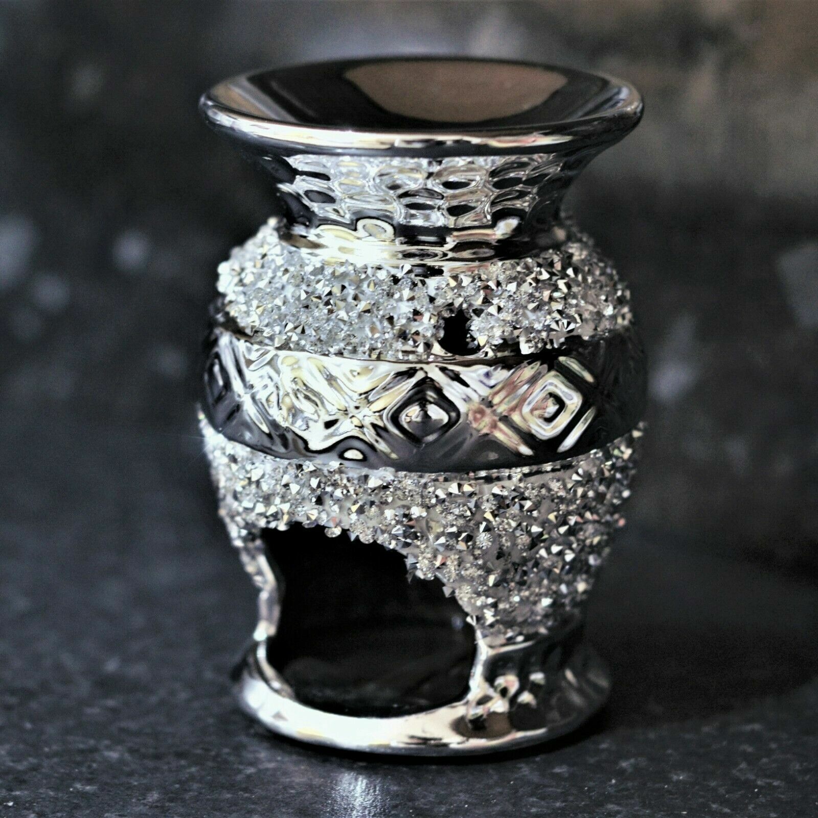 Silver Diamante Sparkly Wax Melt Oil Burner Tea Light Candle Holder Home Decor