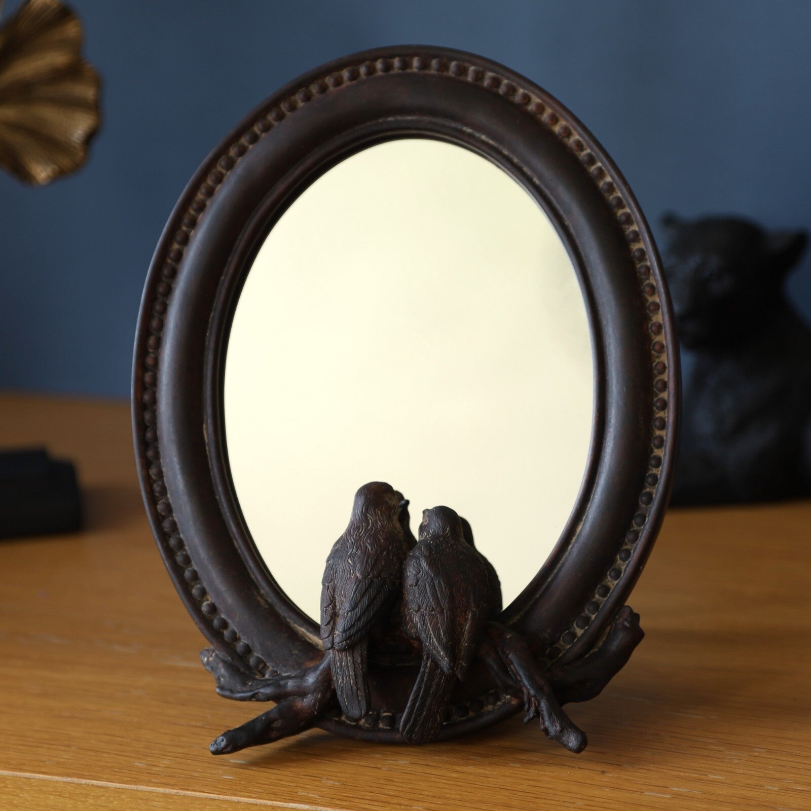 Brown Mirror Birds Pair Mirror Desk Vanity Mantle Mirror Resin Birds on Branch
