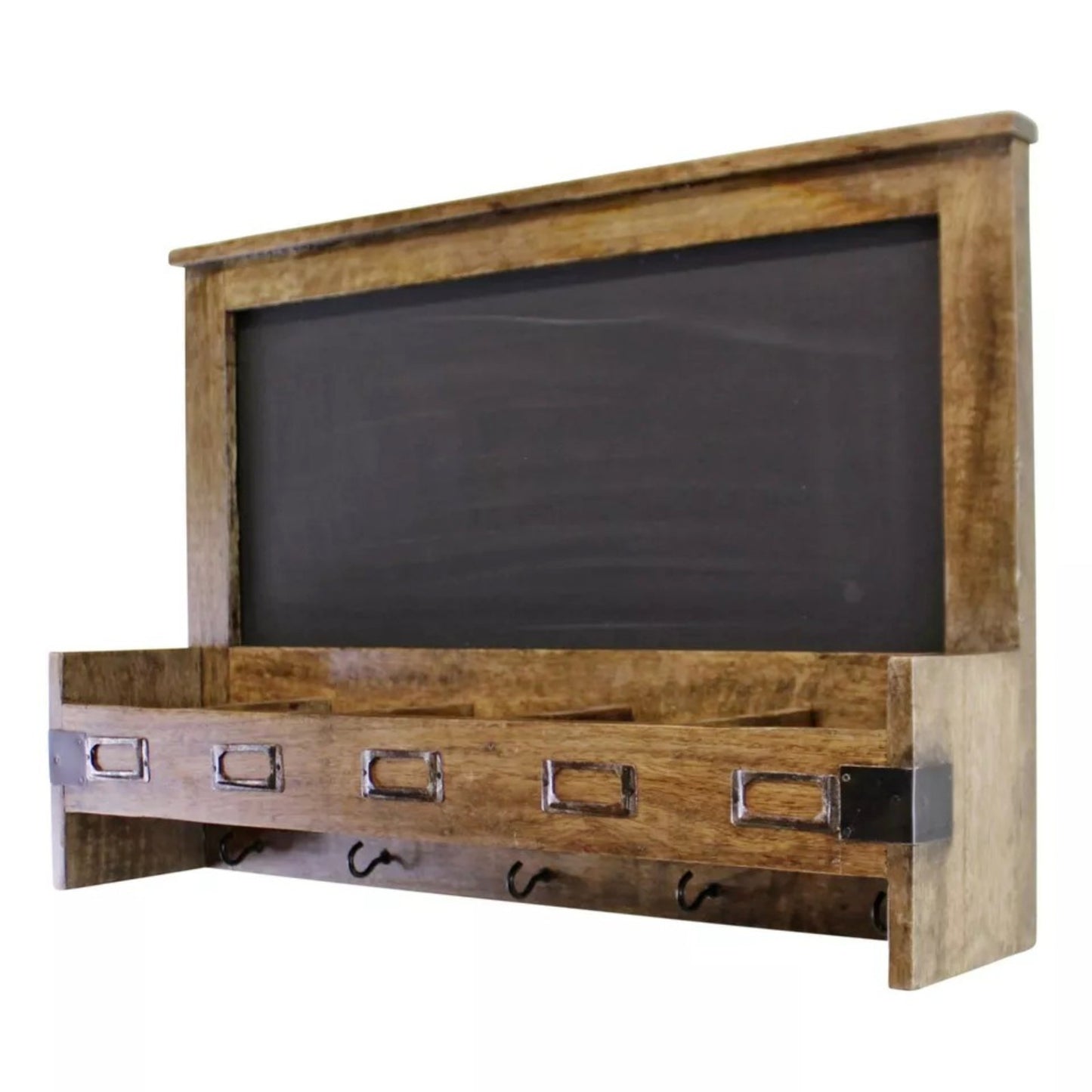 Blackboard with 5 Storage Slots & Key Hooks Rustic Mango Wood Message Board