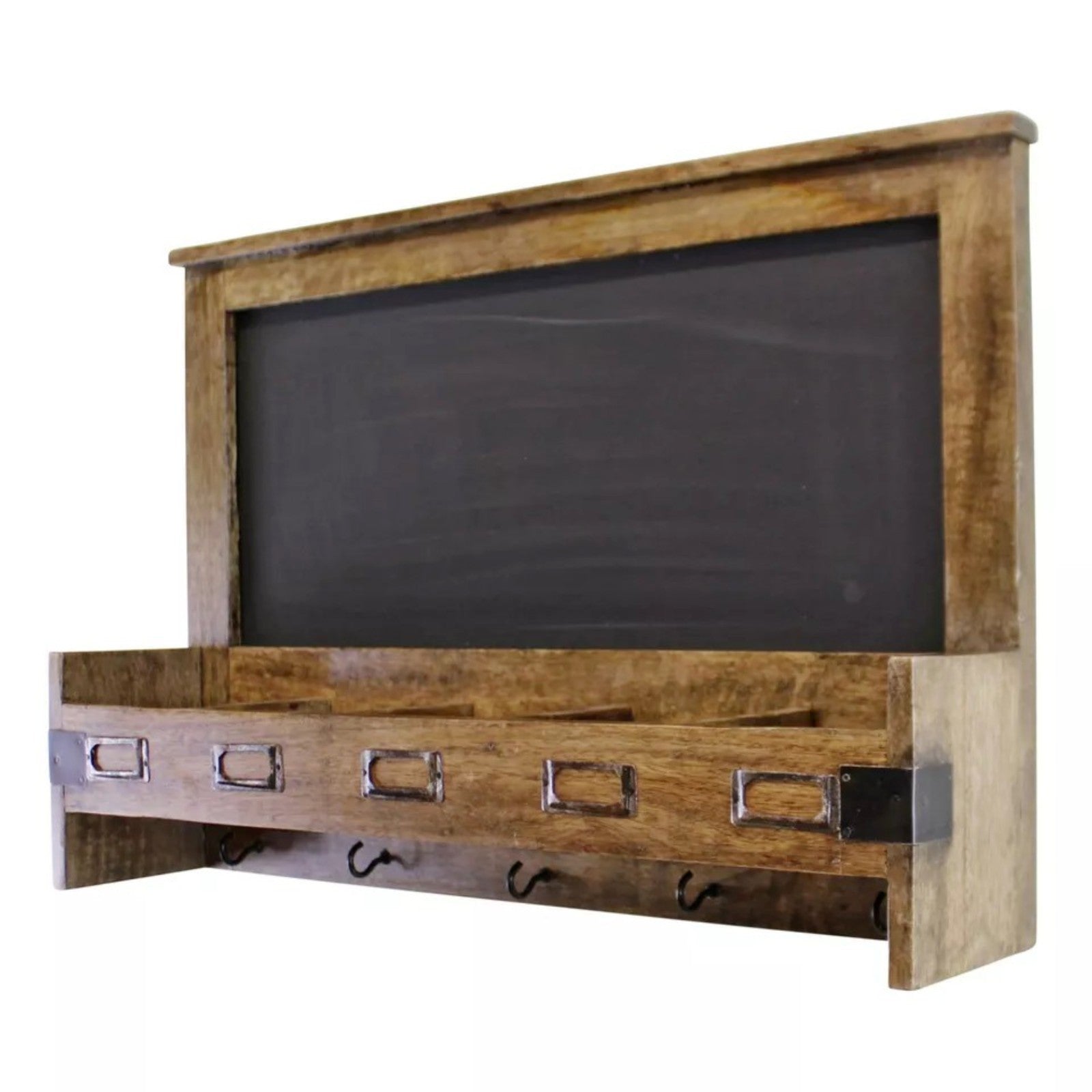 Blackboard with 5 Storage Slots & Key Hooks Rustic Mango Wood Message Board