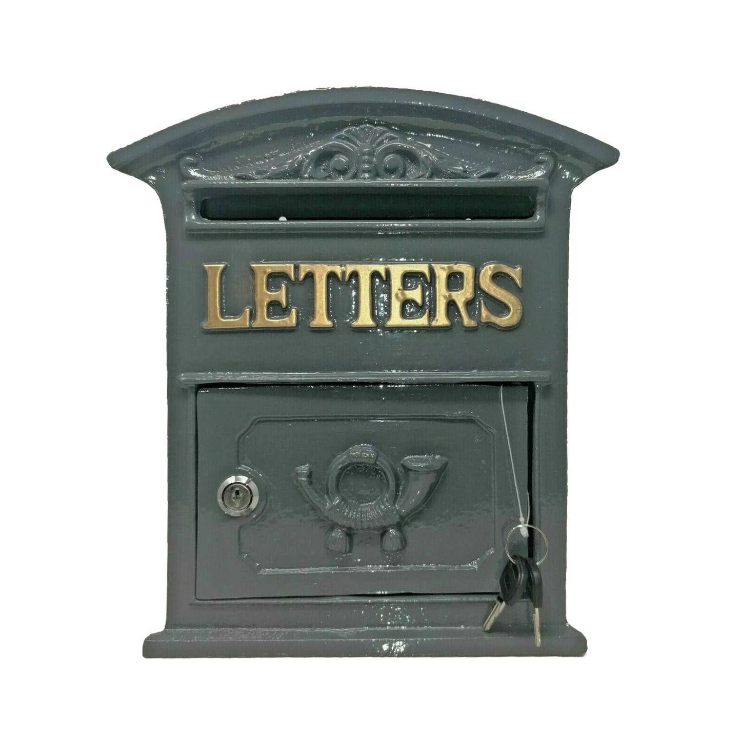 Grey Cast Iron Post Box Wall Mounted Lockable Letter Box Antique Metal Mailbox