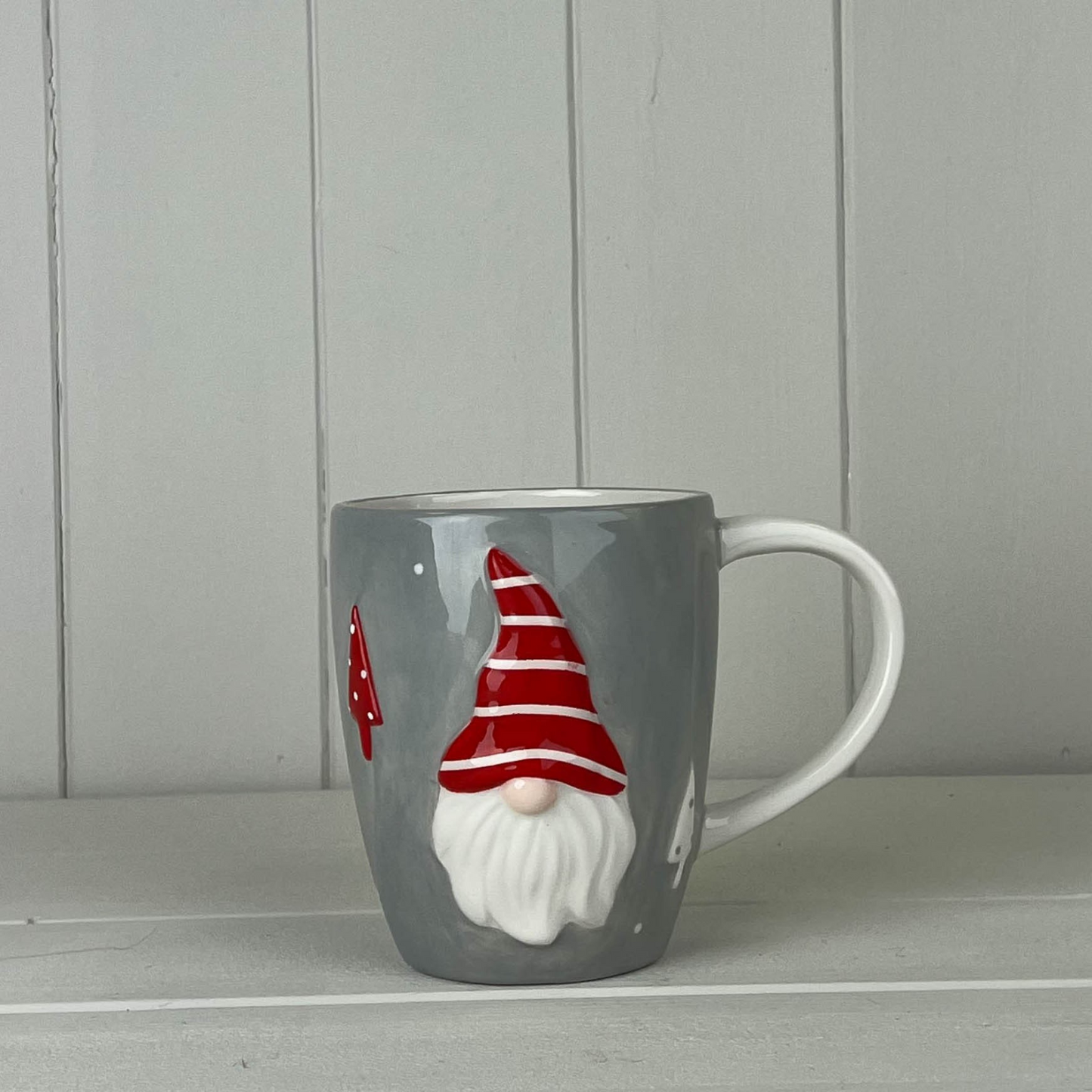 Ceramic Gonk Mug Grey and Red Christmas Coffee Tea Cup Novelty Xmas Festive