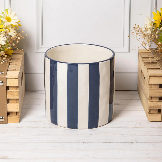 Blue White Ceramic Plant Pot 17cm Glazed Planter Cover Indoor Utensils Holder