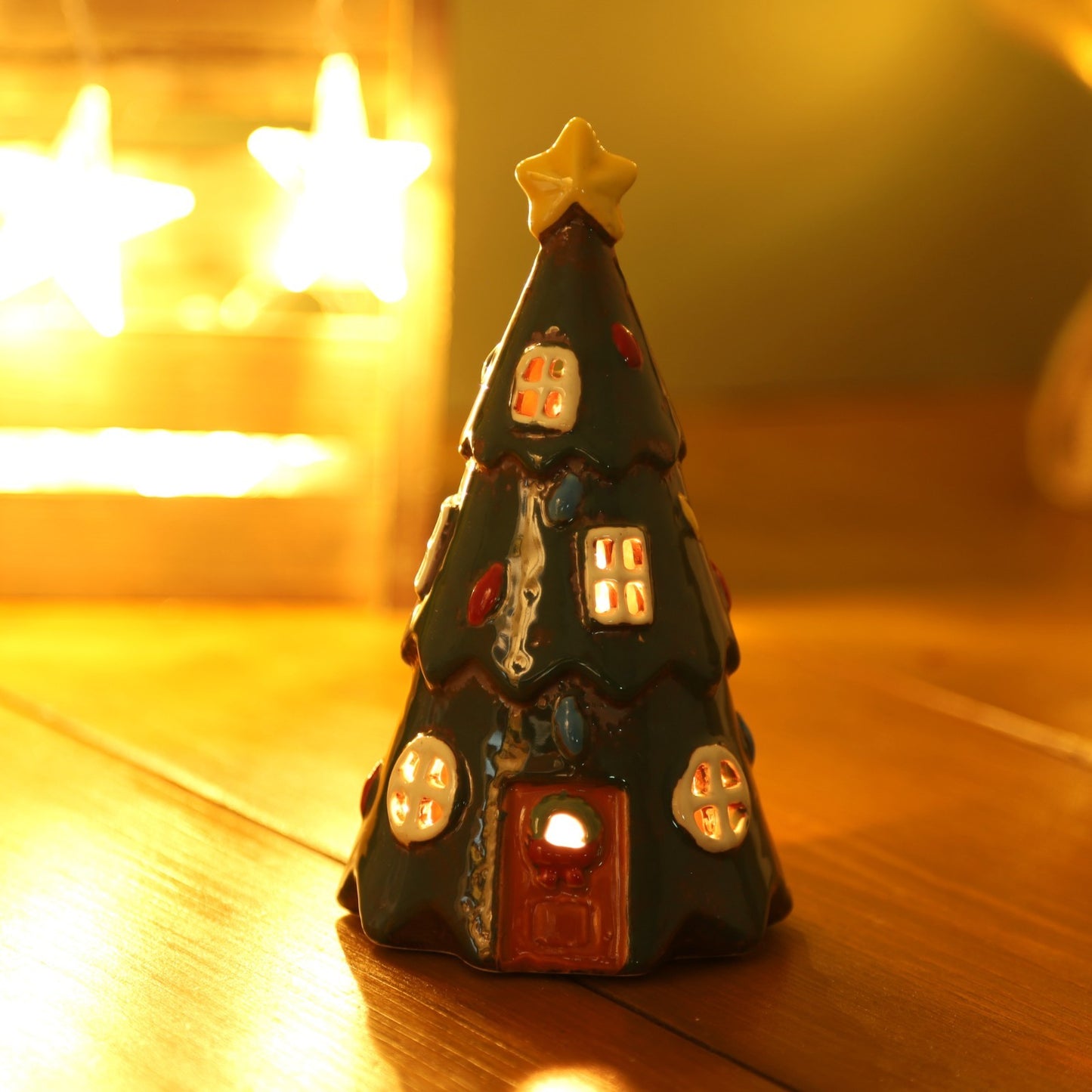 Ceramic Green Tree Tealight Holder Festive Christmas Xmas Ornament Decor Gift