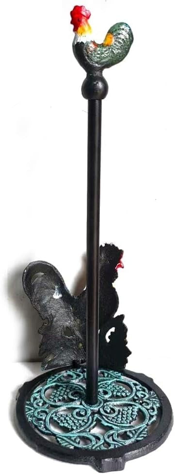 Cast Iron Cockerel Shaped Kitchen Countertop Roll Paper Rooster Tissue Tower