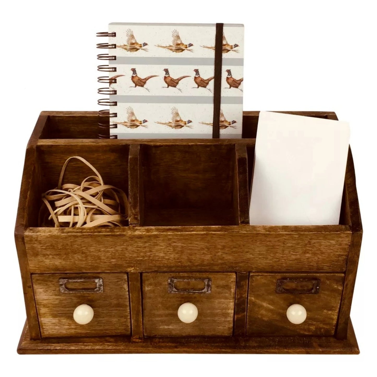 Rustic Wooden Desk Organiser Drawers Desktop Stationery Storage Box Tidy Office