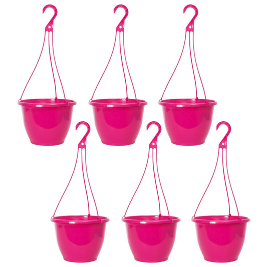 Round Plastic Pink Hanging Basket 26cm Glossy Plant Pot 5L Garden Hook Planter