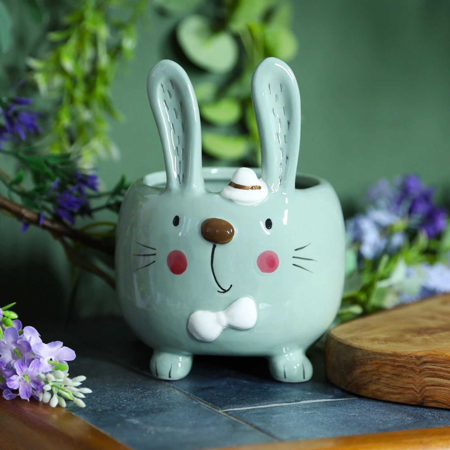 Ceramic Green Rabbit Plant Pot Indoor Home Decorative 14cm Planter with Feets