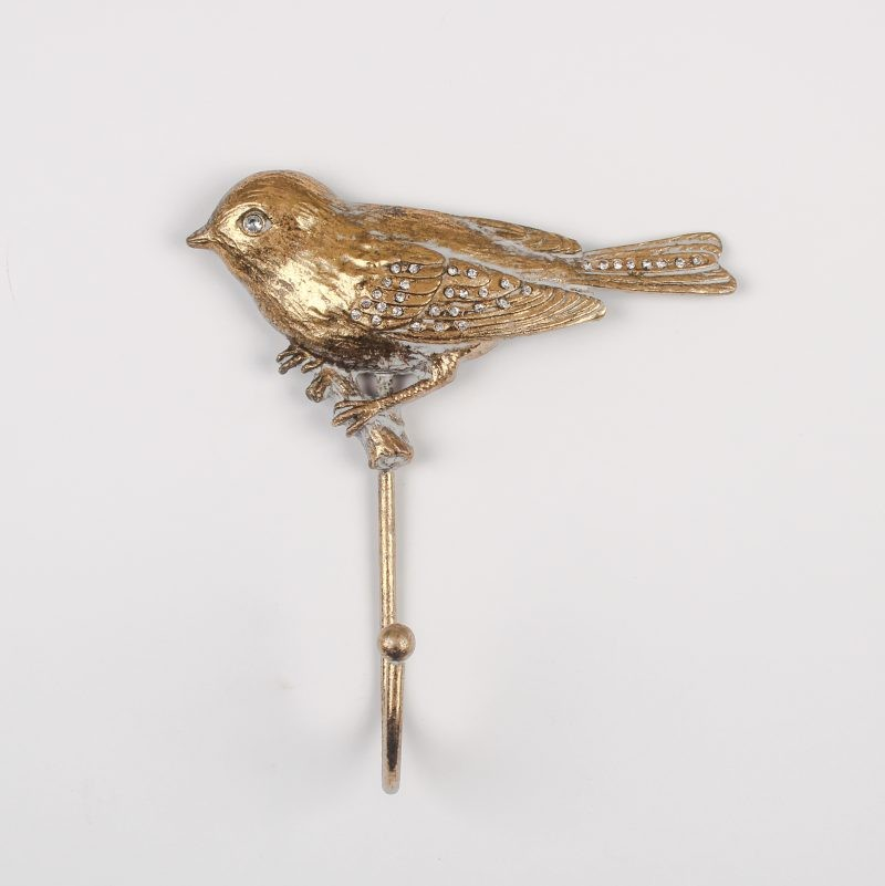 Gold Metal Diamante Sparrow Hook Wall Mounted Coat Key Hanger Rack Bird Hook