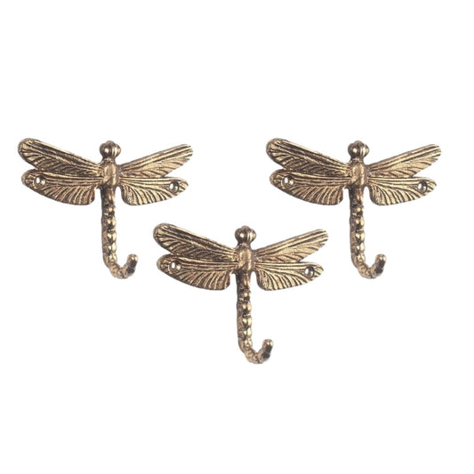 3Pc Metal Gold Dragonfly Coat Hook Vintage Shabby Chic Style Wall Door Hook