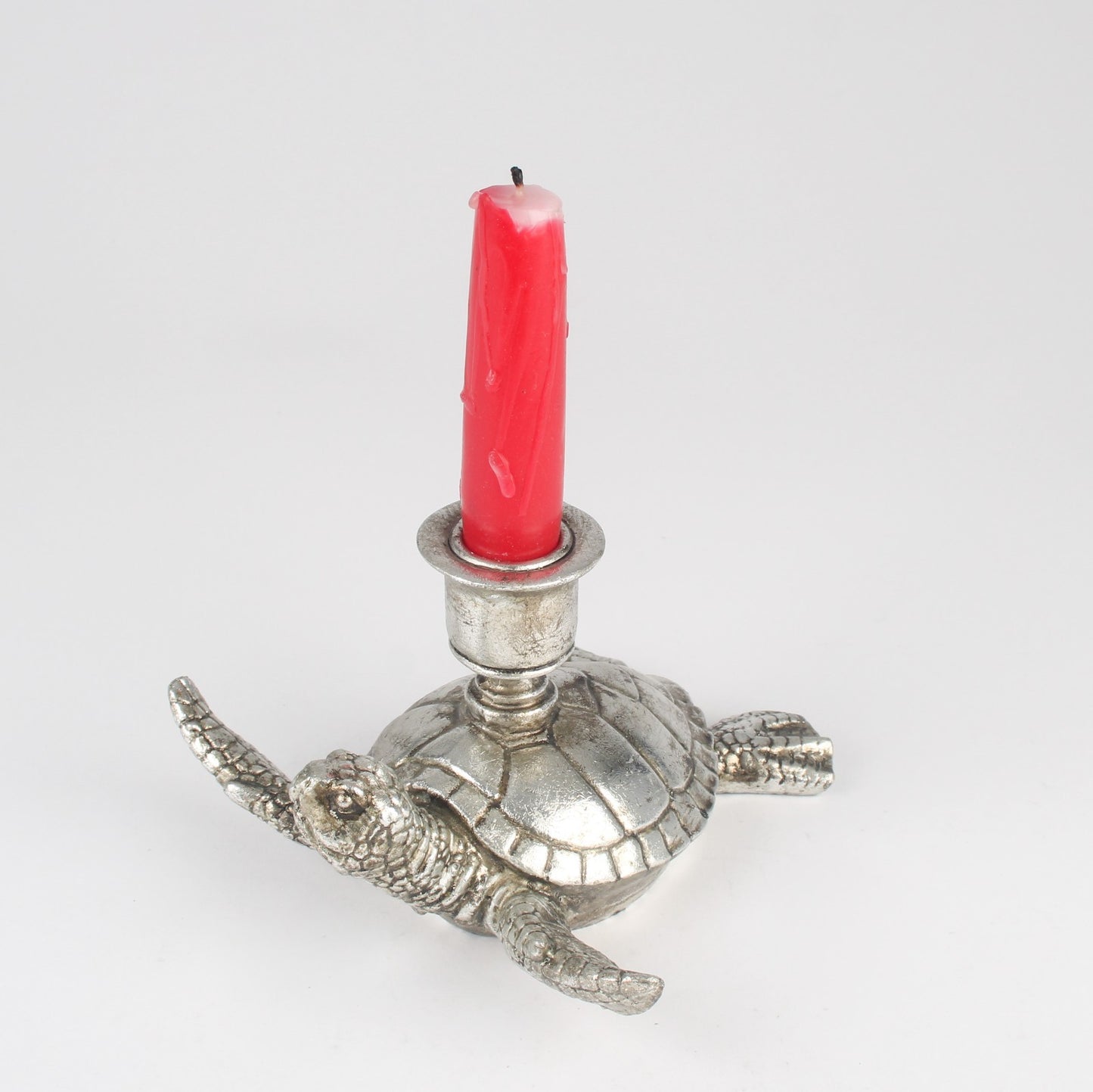 Resin Silver Turtle Taper/Dinner Candle Stick Holder Animal Statue Antique Gift