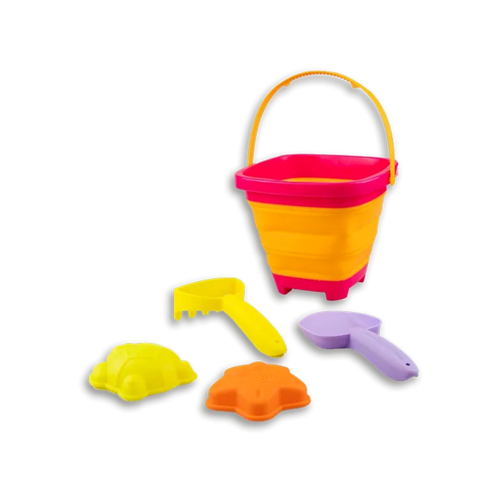 Sand Beach Foldable Bucket 5Pc Tools Set Plastic Garden Toys Kid Outdoor Toy Set