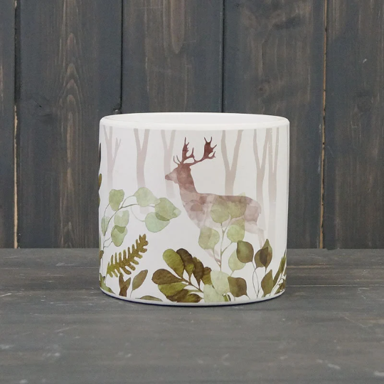 13.5cm Woodland Reindeer Leaf Ceramic Indoor Plant Pot Holder Herb Cover Planter