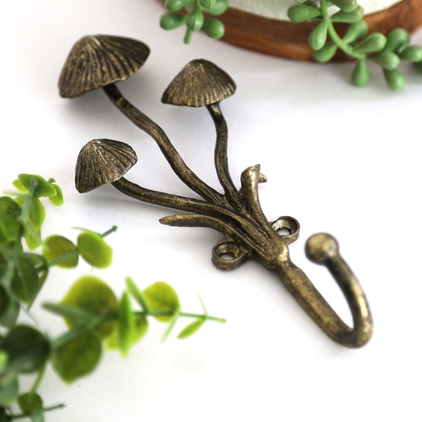3Pc Bronze Finish Metal Hook Mushrooms Leads Coat Keys Wall Mounted Hanger Hook