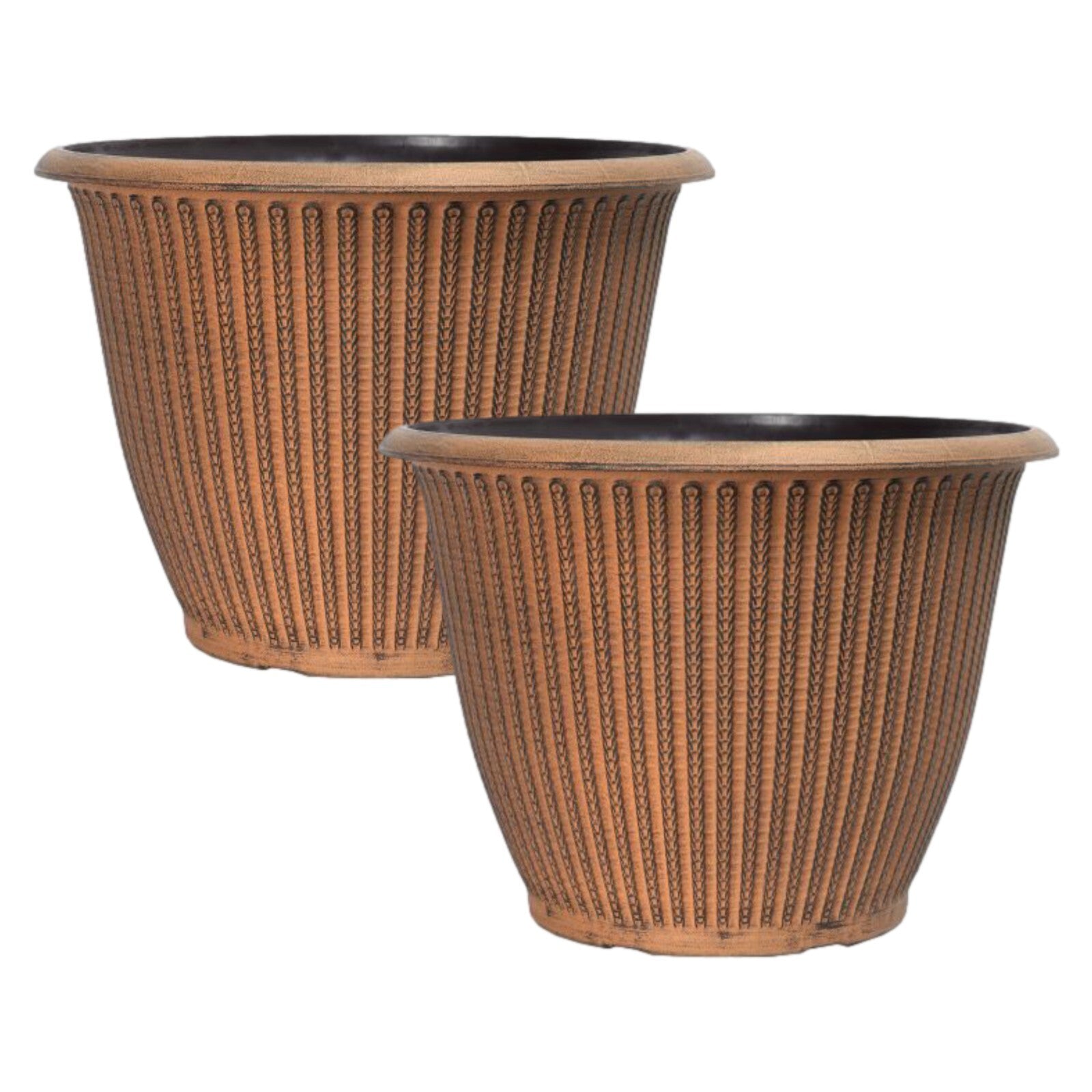 Round Plastic Orange Plant Pot 32cm Braided 12L Garden Outdoor Planter Cover Pot