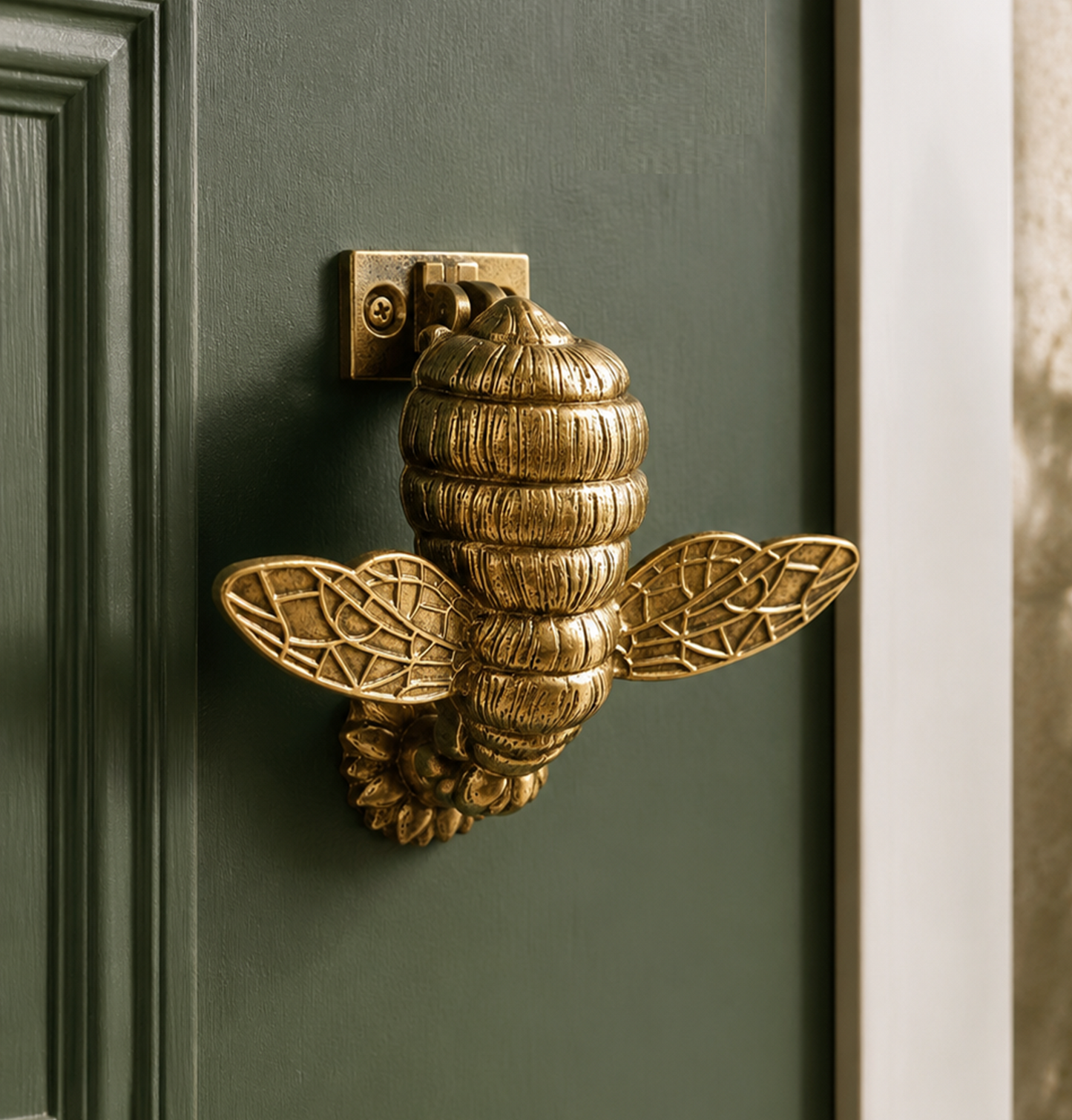 Metal Bumble Bee Door Knocker Gold Finish Rustic Antique Front Entrance Vintage