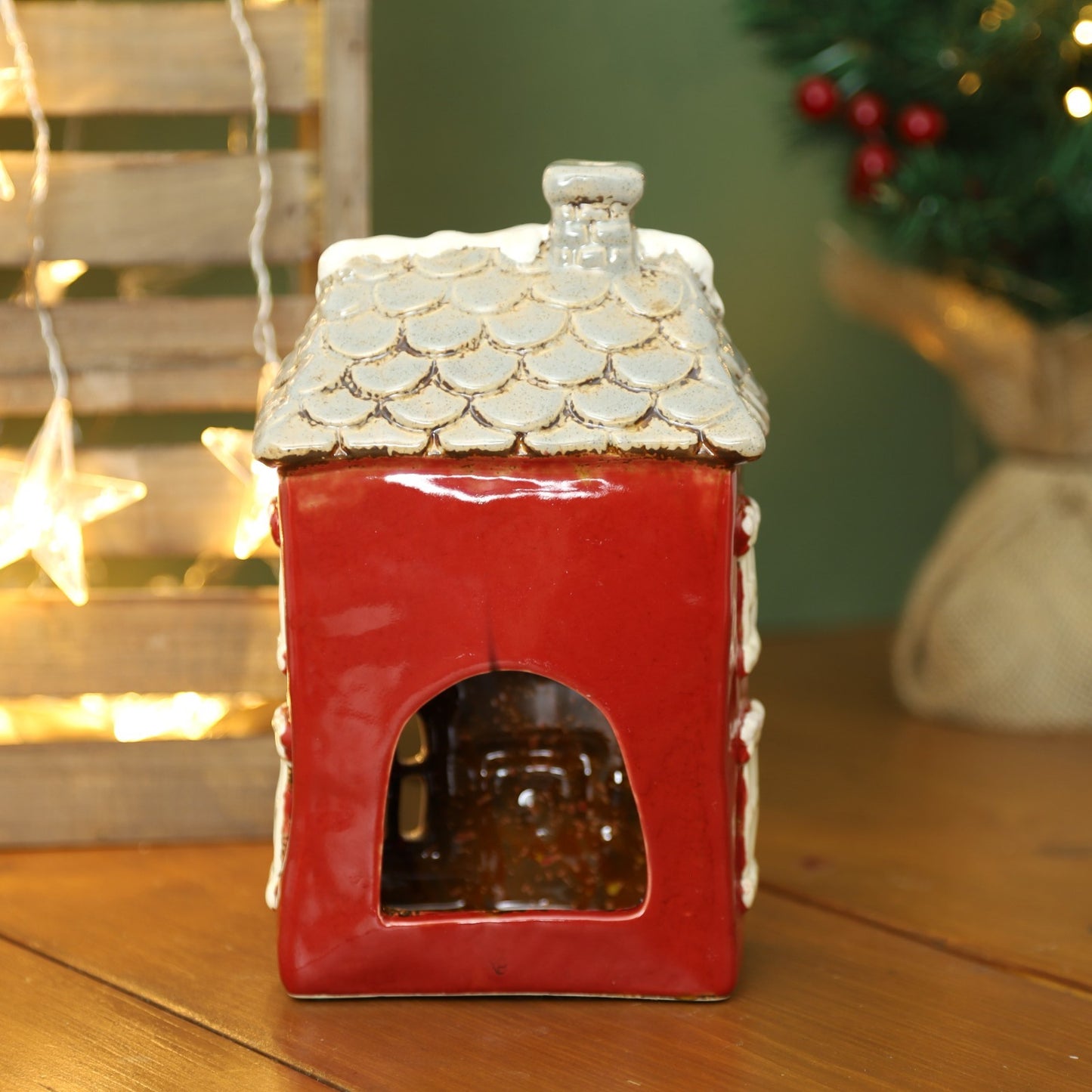 Ceramic Christmas Tealight Holder Cottage Village Scene Townhouse Xmas Ornament