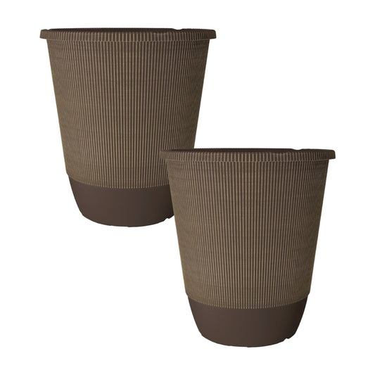 2Pc Round Maple Plastic Plant Pot 35cm Tall 21L Garden Outdoor Flower Planter
